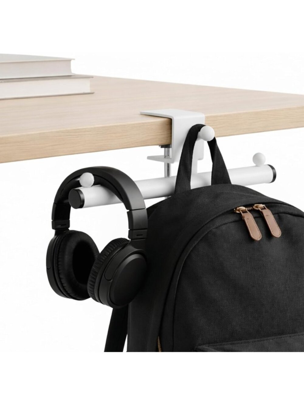 3-Hook Purse & Backpack Desk Hanger, Space-Saving Organizer for Office Use